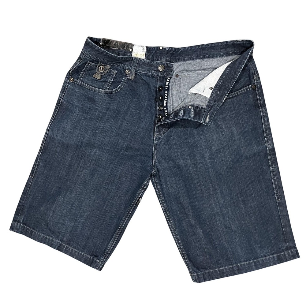 Parish Denim Shorts Mens 38 Blue Bermuda Button Fly Streetwear Pockets Relaxed - Picture 1 of 8